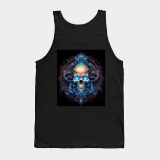 Skull on Blue Fire: Baroque Vintage Ornament Background Tank Top